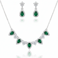 Cinque tear gemstone earrings and necklace set - Green