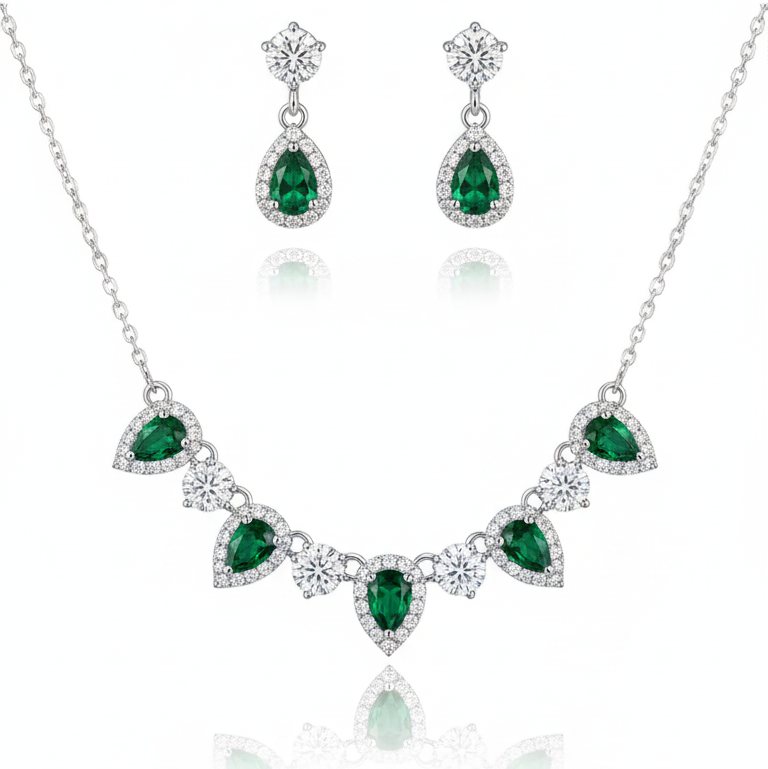 Cinque tear gemstone earrings and necklace set - Black