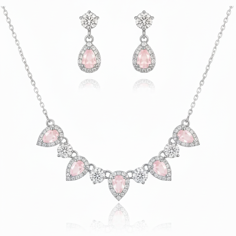 Cinque tear gemstone earrings and necklace set - Black
