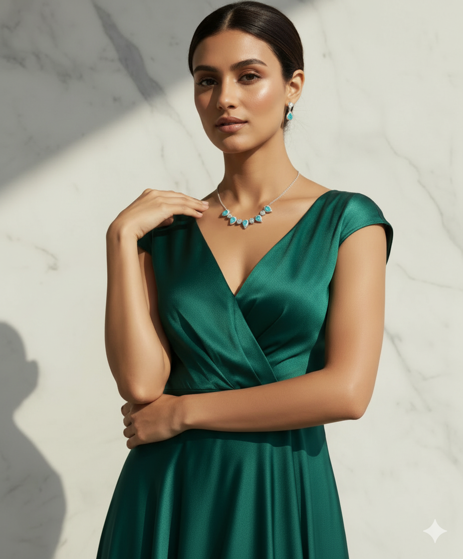 Cinque tear gemstone earrings and necklace set - Turquoise