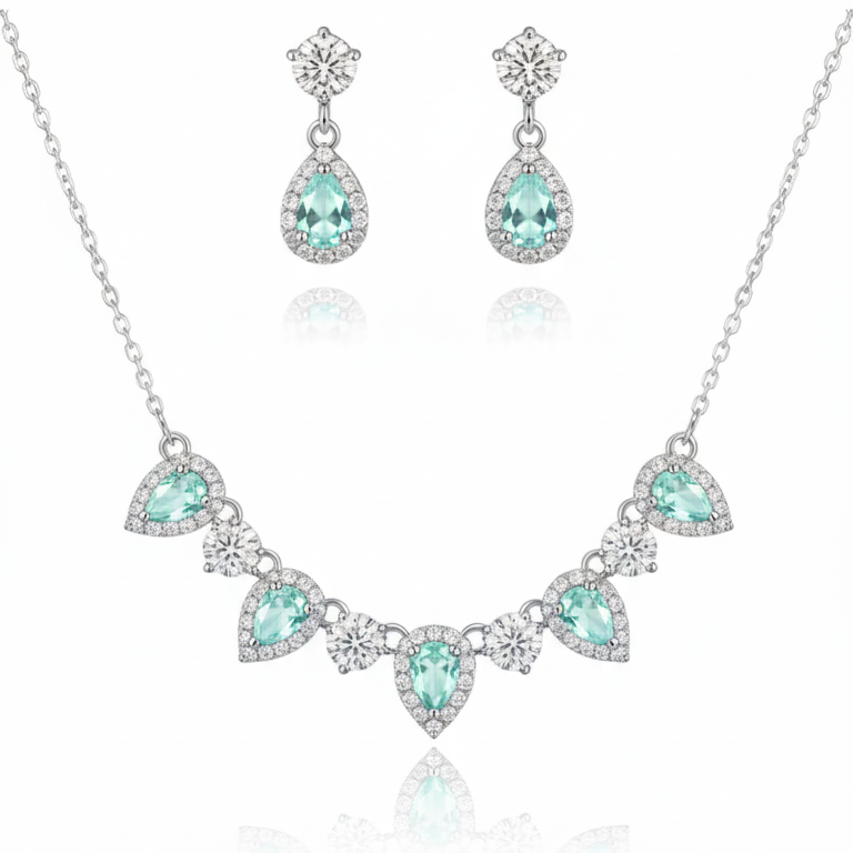 Cinque tear gemstone earrings and necklace set - Black