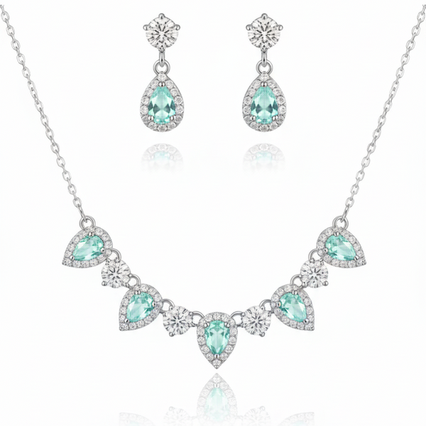 Cinque tear gemstone earrings and necklace set - Turquoise