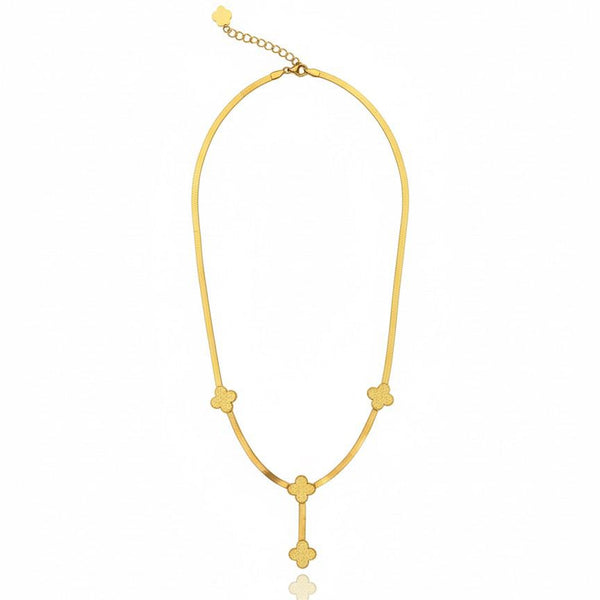 Gold necklace with star-shaped pendants on a white background