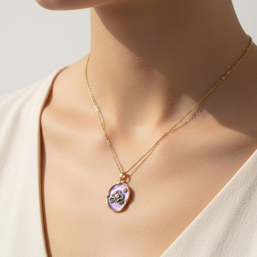 Necklace with a pendant on a mannequin against a neutral background
