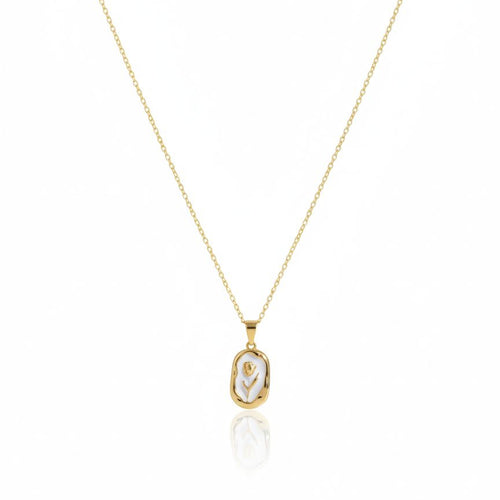 Gold necklace with a pendant on a white background