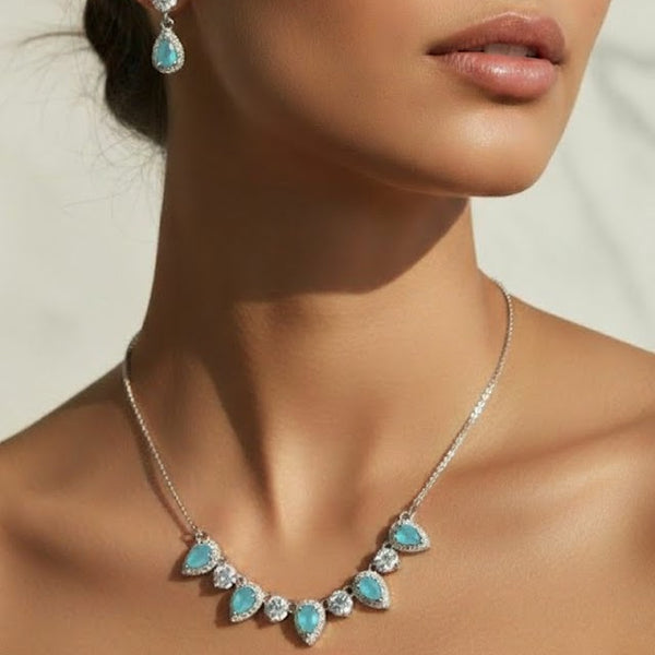 Cinque tear gemstone earrings and necklace set - Turquoise